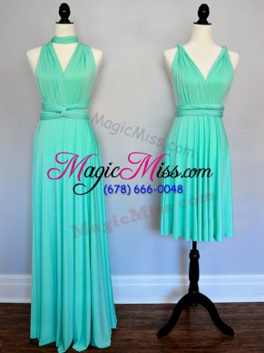 Turquoise Sleeveless Floor Length Ruching Lace Up Quinceanera Court of Honor Dress