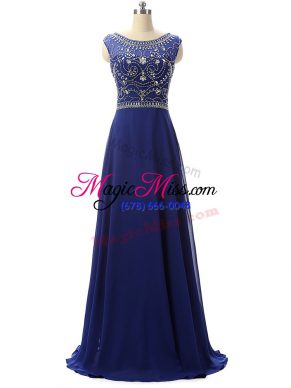 Fantastic Floor Length Royal Blue Prom Dress Chiffon Sleeveless Beading