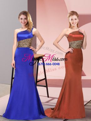 Royal Blue Elastic Woven Satin Side Zipper Pageant Dress for Teens Sleeveless Floor Length Pattern