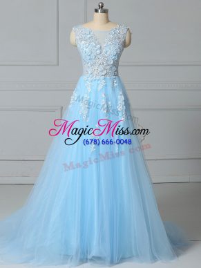 Fitting Scoop Sleeveless Brush Train Lace Up Baby Blue Tulle