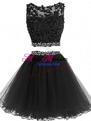 Suitable Black Scoop Neckline Beading and Lace and Appliques Prom Dress Sleeveless Zipper