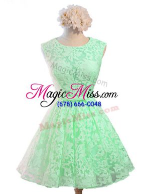 Beauteous Knee Length Apple Green Quinceanera Court Dresses Scoop Sleeveless Lace Up