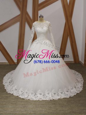 Superior White Zipper Scalloped Beading and Appliques Wedding Gown Tulle Sleeveless Court Train