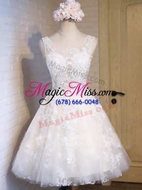 Mini Length Lace Up Prom Dresses White for Prom and Party and Sweet 16 with Appliques
