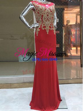 Red Scoop Neckline Beading and Appliques Sleeveless Zipper