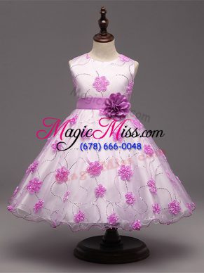 Classical Ball Gowns Flower Girl Dresses for Less White Scoop Tulle Sleeveless Knee Length Zipper