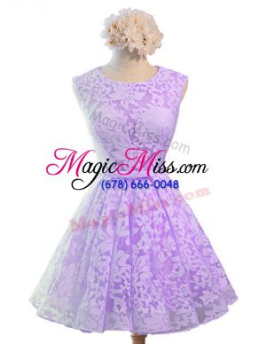 Nice Lavender Wedding Party Dress Prom and Party and Wedding Party with Belt Scoop Sleeveless Lace Up