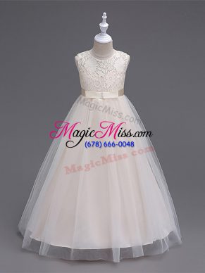 Fashion Tulle Sleeveless Floor Length Flower Girl Dress and Lace