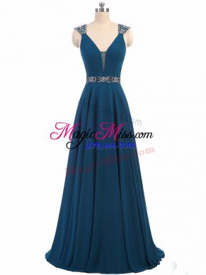 Noble Cap Sleeves Lace Up Floor Length Beading Prom Gown