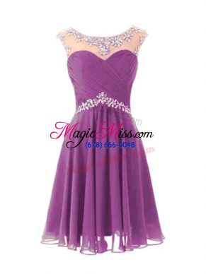 Purple Scoop Zipper Beading Dress for Prom Cap Sleeves
