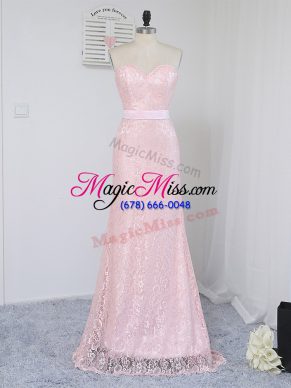 Trendy Baby Pink Quinceanera Court of Honor Dress Prom and Party and Wedding Party with Lace Sweetheart Sleeveless Zipper