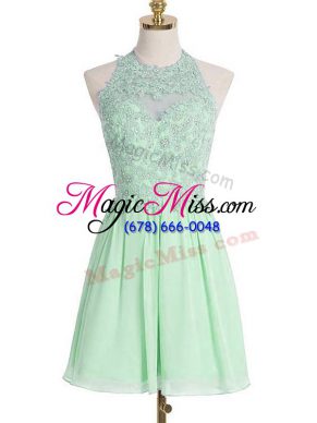Attractive Apple Green Empire Appliques Bridesmaids Dress Lace Up Chiffon Sleeveless Knee Length