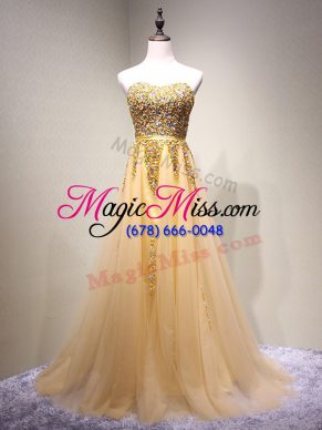 Floor Length Champagne Dress for Prom Sweetheart Sleeveless Lace Up