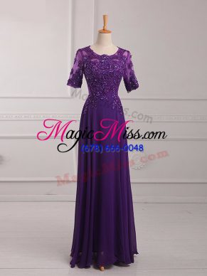 Designer Half Sleeves Lace and Appliques Zipper Mother of the Bride Dress