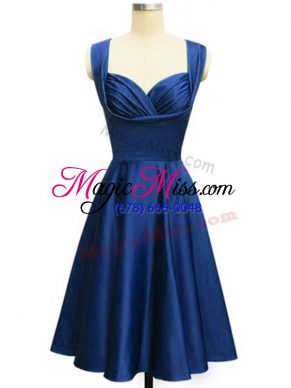 Latest Sleeveless Knee Length Ruching Lace Up Bridesmaids Dress with Royal Blue