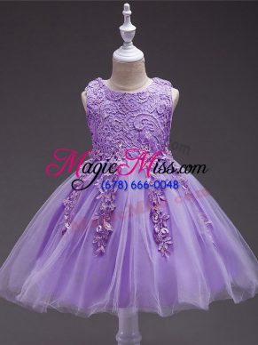 Ball Gowns Toddler Flower Girl Dress Lavender Scoop Tulle Sleeveless Knee Length Zipper