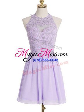 Smart Lavender Lace Up Halter Top Lace Wedding Party Dress Chiffon Sleeveless
