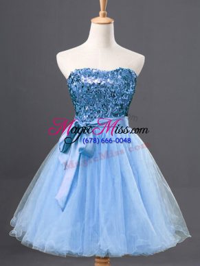 Mini Length Light Blue Homecoming Dress Tulle Sleeveless Sequins