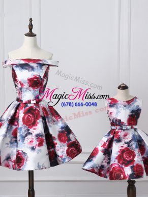 Simple Multi-color A-line Belt Homecoming Dress Lace Up Printed Sleeveless Mini Length