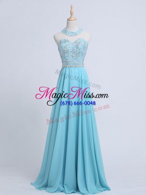 Fabulous Aqua Blue Sleeveless Chiffon Zipper Evening Wear for Prom and Military Ball and Sweet 16
