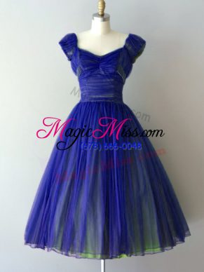 Sophisticated Knee Length Lace Up Quinceanera Court Dresses Royal Blue for Prom and Party and Wedding Party with Ruching