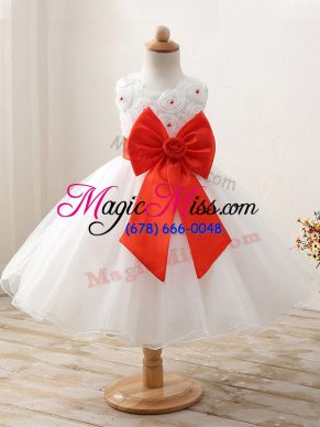 White Ball Gowns Organza Scoop Sleeveless Bowknot Mini Length Zipper Pageant Gowns For Girls