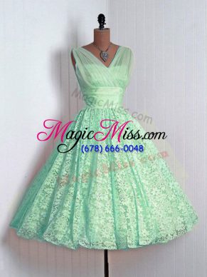 Pretty Apple Green Lace Up V-neck Lace Bridesmaid Dresses Lace Sleeveless