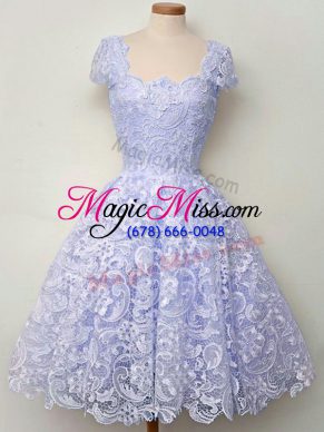Straps Cap Sleeves Wedding Party Dress Knee Length Lace Lavender Lace