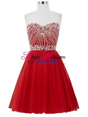 Mini Length Red Prom Dress Chiffon Sleeveless Beading