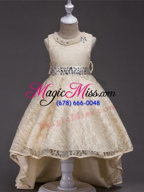 Champagne Lace Up Scoop Beading Flower Girl Dresses for Less Lace Sleeveless