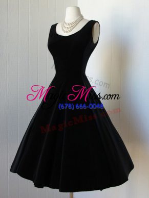 New Arrival Scoop Sleeveless Prom Dress Knee Length Bowknot Black Taffeta