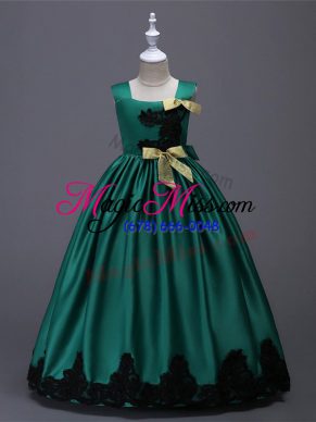 Simple Floor Length A-line Sleeveless Dark Green Flower Girl Dresses Zipper