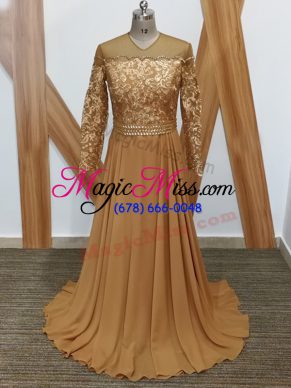 Pretty Brown Empire Lace Mother of Groom Dress Zipper Chiffon Long Sleeves
