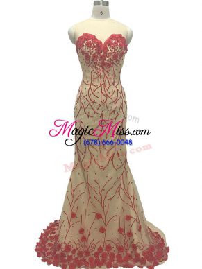 Admirable Champagne Homecoming Dress Online Prom and Military Ball and Sweet 16 with Hand Made Flower Scoop Sleeveless Brush Train Zipper
