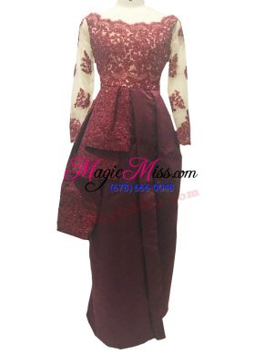 Fancy Taffeta Long Sleeves Floor Length Mother of Groom Dress and Lace and Appliques