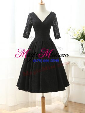 Knee Length Lace Up Black for Prom and Party with Lace and Appliques