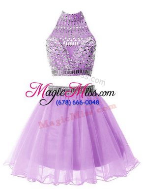 Discount Knee Length Zipper Wedding Guest Dresses Lilac for Party and Wedding Party with Beading