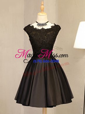 Clearance Black Satin Zipper Prom Gown Sleeveless Mini Length Lace and Appliques