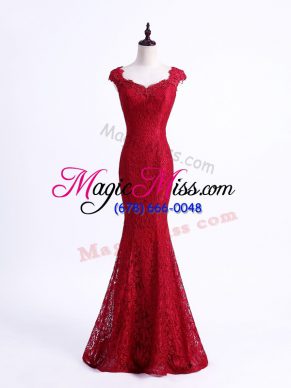 Comfortable Scalloped Sleeveless Going Out Dresses Floor Length Lace Red Lace