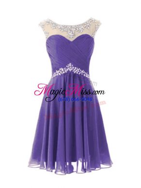 Cap Sleeves Chiffon Knee Length Zipper Prom Gown in Lavender with Beading