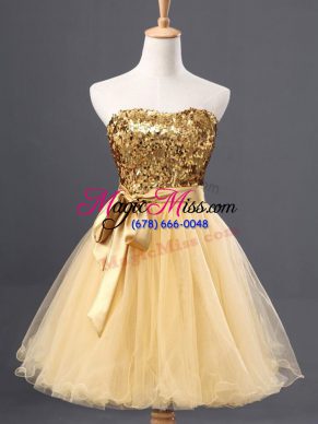 Glorious Sweetheart Sleeveless Evening Dress Mini Length Sequins Gold Tulle
