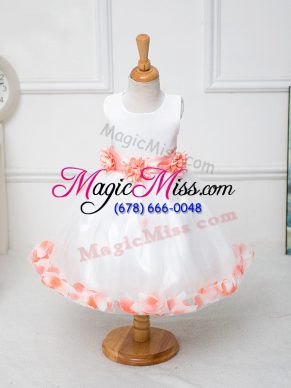Scoop Sleeveless Tulle Toddler Flower Girl Dress Appliques and Bowknot and Hand Made Flower Zipper