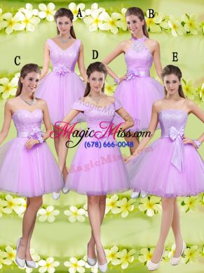 Great Knee Length A-line Sleeveless Lilac Quinceanera Dama Dress Lace Up