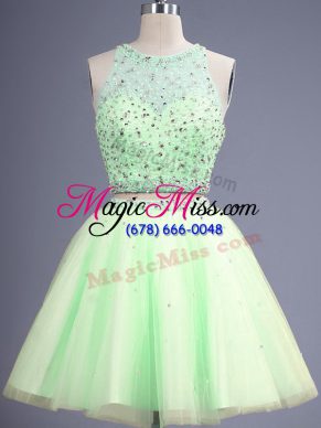 Dramatic Yellow Green Vestidos de Damas Prom and Party and Wedding Party with Beading Scoop Sleeveless Lace Up