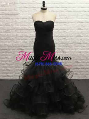Flirting Floor Length Mermaid Sleeveless Black Dress for Prom Zipper