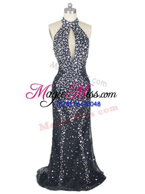 Black Column/Sheath Beading Dress for Prom Zipper Tulle Sleeveless