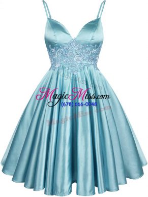 Suitable Knee Length A-line Sleeveless Aqua Blue Bridesmaids Dress Lace Up