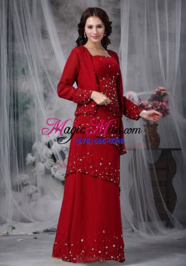 Wine Red Mother of Groom Dress Prom and Party with Beading Straps Sleeveless Zipper