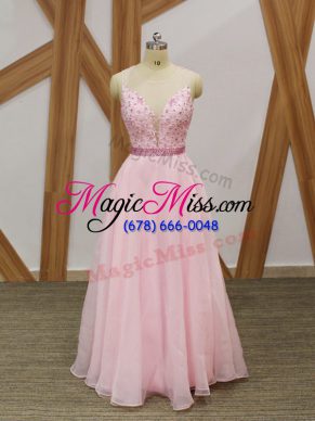 V-neck Sleeveless Chiffon Military Ball Gowns Beading and Embroidery Zipper