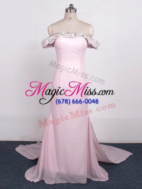 Pretty Baby Pink Sleeveless Beading Zipper Formal Evening Gowns